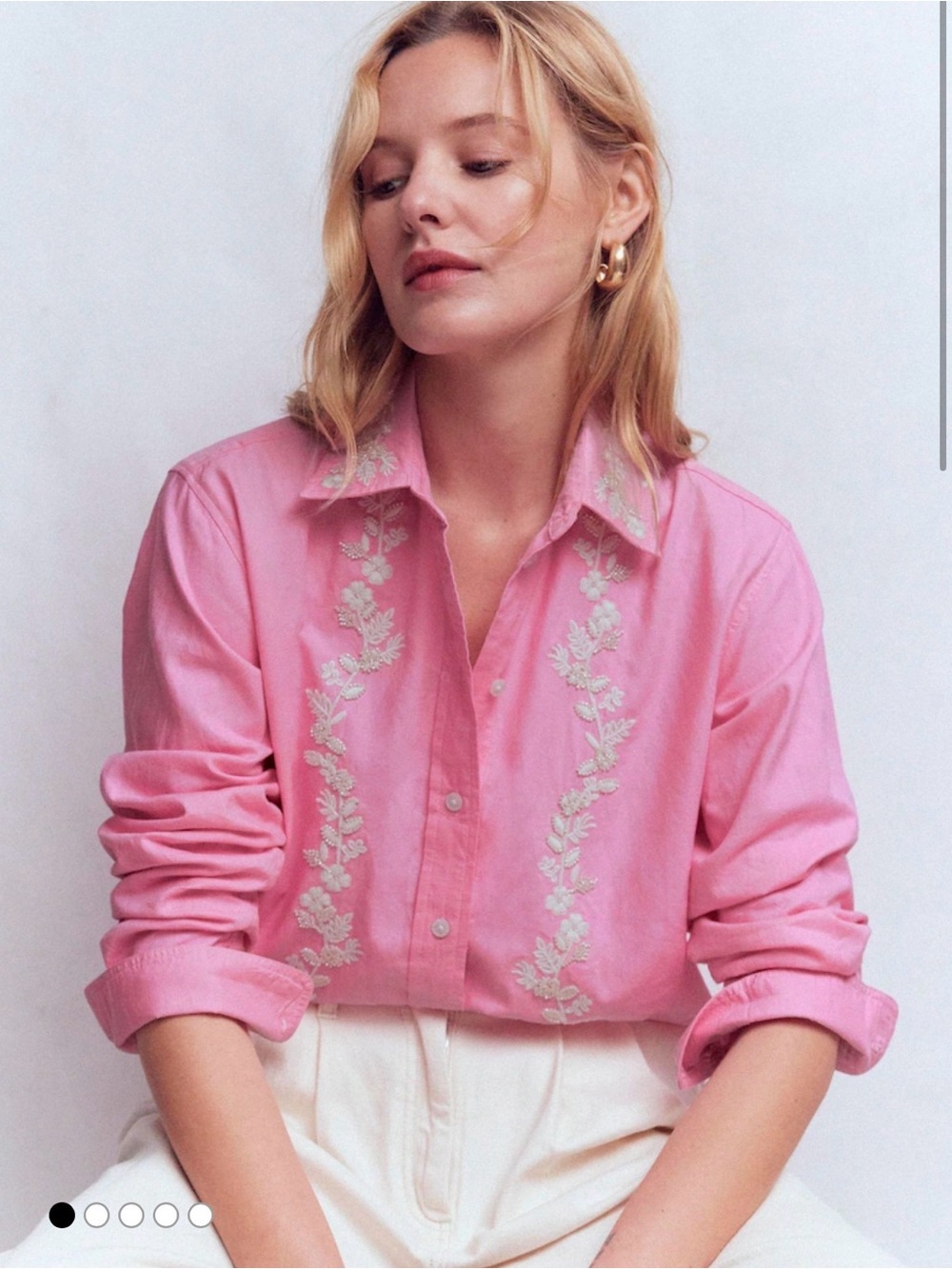 Boden Women’s Sadie Relaxed Cotton Shirt in Pink Floral Beaded Oxford 16-18